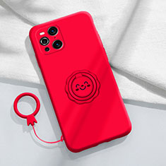 Coque Ultra Fine Silicone Souple Housse Etui avec Support Bague Anneau Aimante Magnetique S02 pour Oppo Find X3 Pro 5G Rouge