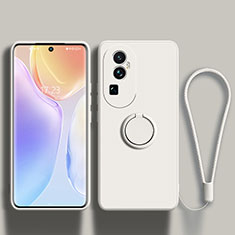 Coque Ultra Fine Silicone Souple Housse Etui avec Support Bague Anneau Aimante Magnetique S02 pour Oppo Reno10 Pro+ Plus 5G Blanc