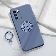 Coque Ultra Fine Silicone Souple Housse Etui avec Support Bague Anneau Aimante Magnetique S02 pour Oppo Reno6 Pro 5G India Gris Lavende