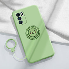 Coque Ultra Fine Silicone Souple Housse Etui avec Support Bague Anneau Aimante Magnetique S02 pour Oppo Reno6 Pro 5G India Pastel Vert