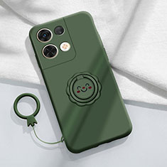 Coque Ultra Fine Silicone Souple Housse Etui avec Support Bague Anneau Aimante Magnetique S02 pour Oppo Reno9 Pro 5G Vert Nuit