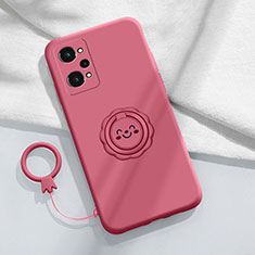 Coque Ultra Fine Silicone Souple Housse Etui avec Support Bague Anneau Aimante Magnetique S02 pour Realme GT Neo2 5G Rose Rouge