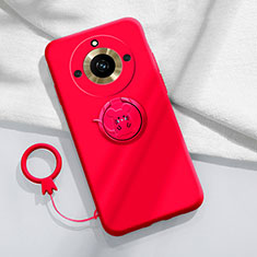 Coque Ultra Fine Silicone Souple Housse Etui avec Support Bague Anneau Aimante Magnetique S02 pour Realme Narzo 60 5G Rouge