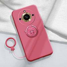 Coque Ultra Fine Silicone Souple Housse Etui avec Support Bague Anneau Aimante Magnetique S02 pour Realme Narzo 60 Pro 5G Rose Rouge