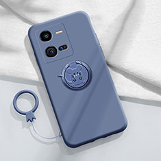 Coque Ultra Fine Silicone Souple Housse Etui avec Support Bague Anneau Aimante Magnetique S02 pour Vivo iQOO 10 Pro 5G Gris Lavende