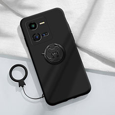 Coque Ultra Fine Silicone Souple Housse Etui avec Support Bague Anneau Aimante Magnetique S02 pour Vivo iQOO 10 Pro 5G Noir