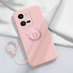 Coque Ultra Fine Silicone Souple Housse Etui avec Support Bague Anneau Aimante Magnetique S02 pour Vivo iQOO 10 Pro 5G Rose