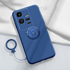 Coque Ultra Fine Silicone Souple Housse Etui avec Support Bague Anneau Aimante Magnetique S02 pour Vivo iQOO 11 5G Bleu