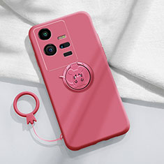 Coque Ultra Fine Silicone Souple Housse Etui avec Support Bague Anneau Aimante Magnetique S02 pour Vivo iQOO 11 Pro 5G Rose Rouge