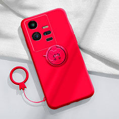 Coque Ultra Fine Silicone Souple Housse Etui avec Support Bague Anneau Aimante Magnetique S02 pour Vivo iQOO 11 Pro 5G Rouge