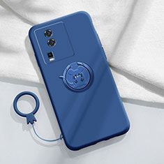 Coque Ultra Fine Silicone Souple Housse Etui avec Support Bague Anneau Aimante Magnetique S02 pour Vivo iQOO Neo7 5G Bleu