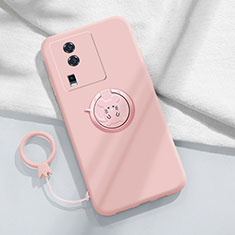 Coque Ultra Fine Silicone Souple Housse Etui avec Support Bague Anneau Aimante Magnetique S02 pour Vivo iQOO Neo7 5G Rose