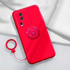 Coque Ultra Fine Silicone Souple Housse Etui avec Support Bague Anneau Aimante Magnetique S02 pour Vivo iQOO Neo7 5G Rouge