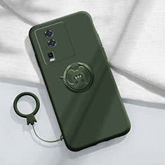 Coque Ultra Fine Silicone Souple Housse Etui avec Support Bague Anneau Aimante Magnetique S02 pour Vivo iQOO Neo7 5G Vert Nuit