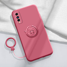 Coque Ultra Fine Silicone Souple Housse Etui avec Support Bague Anneau Aimante Magnetique S02 pour Vivo iQOO U1 Rouge