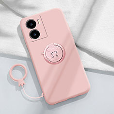 Coque Ultra Fine Silicone Souple Housse Etui avec Support Bague Anneau Aimante Magnetique S02 pour Vivo iQOO Z7 5G Rose