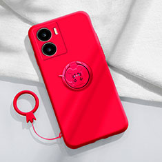 Coque Ultra Fine Silicone Souple Housse Etui avec Support Bague Anneau Aimante Magnetique S02 pour Vivo iQOO Z7 5G Rouge