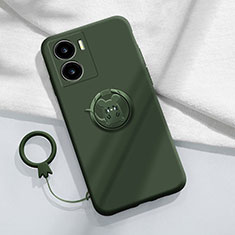 Coque Ultra Fine Silicone Souple Housse Etui avec Support Bague Anneau Aimante Magnetique S02 pour Vivo iQOO Z7 5G Vert Nuit