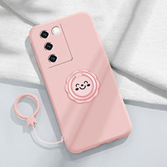 Coque Ultra Fine Silicone Souple Housse Etui avec Support Bague Anneau Aimante Magnetique S02 pour Vivo V27 5G Rose