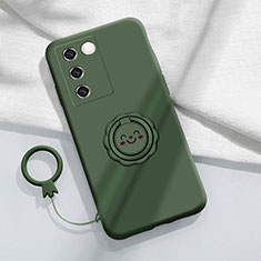 Coque Ultra Fine Silicone Souple Housse Etui avec Support Bague Anneau Aimante Magnetique S02 pour Vivo V27 5G Vert Nuit