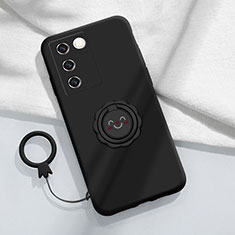 Coque Ultra Fine Silicone Souple Housse Etui avec Support Bague Anneau Aimante Magnetique S02 pour Vivo V27 Pro 5G Noir