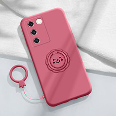 Coque Ultra Fine Silicone Souple Housse Etui avec Support Bague Anneau Aimante Magnetique S02 pour Vivo V27 Pro 5G Rose Rouge