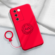 Coque Ultra Fine Silicone Souple Housse Etui avec Support Bague Anneau Aimante Magnetique S02 pour Vivo V27 Pro 5G Rouge