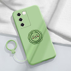 Coque Ultra Fine Silicone Souple Housse Etui avec Support Bague Anneau Aimante Magnetique S02 pour Vivo V27 Pro 5G Vert