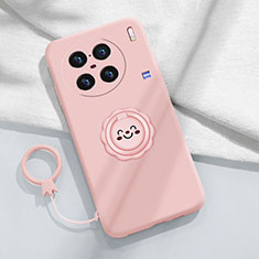 Coque Ultra Fine Silicone Souple Housse Etui avec Support Bague Anneau Aimante Magnetique S02 pour Vivo X90 5G Rose