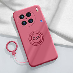 Coque Ultra Fine Silicone Souple Housse Etui avec Support Bague Anneau Aimante Magnetique S02 pour Vivo X90 5G Rose Rouge