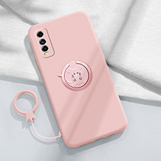 Coque Ultra Fine Silicone Souple Housse Etui avec Support Bague Anneau Aimante Magnetique S02 pour Vivo Y50t Rose