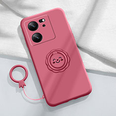 Coque Ultra Fine Silicone Souple Housse Etui avec Support Bague Anneau Aimante Magnetique S02 pour Xiaomi Mi 13T Pro 5G Rose Rouge