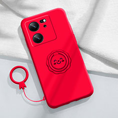 Coque Ultra Fine Silicone Souple Housse Etui avec Support Bague Anneau Aimante Magnetique S02 pour Xiaomi Mi 13T Pro 5G Rouge