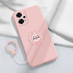 Coque Ultra Fine Silicone Souple Housse Etui avec Support Bague Anneau Aimante Magnetique S02 pour Xiaomi Poco F5 5G Rose