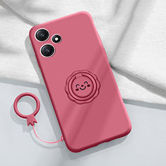 Coque Ultra Fine Silicone Souple Housse Etui avec Support Bague Anneau Aimante Magnetique S02 pour Xiaomi Poco M6 Pro 5G Rose Rouge