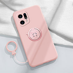 Coque Ultra Fine Silicone Souple Housse Etui avec Support Bague Anneau Aimante Magnetique S03 pour Oppo Find X5 Pro 5G Rose