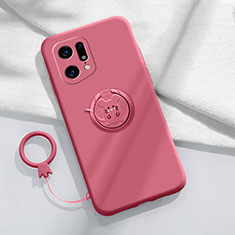 Coque Ultra Fine Silicone Souple Housse Etui avec Support Bague Anneau Aimante Magnetique S03 pour Oppo Find X5 Pro 5G Rose Rouge