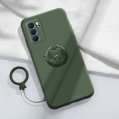 Coque Ultra Fine Silicone Souple Housse Etui avec Support Bague Anneau Aimante Magnetique S03 pour Oppo Reno6 5G Vert Nuit