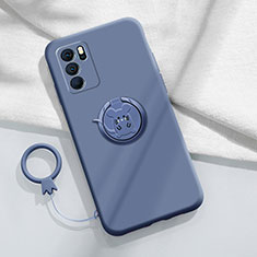 Coque Ultra Fine Silicone Souple Housse Etui avec Support Bague Anneau Aimante Magnetique S03 pour Oppo Reno6 Pro 5G India Gris Lavende