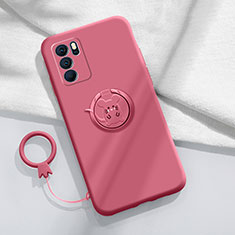 Coque Ultra Fine Silicone Souple Housse Etui avec Support Bague Anneau Aimante Magnetique S03 pour Oppo Reno6 Pro 5G India Rose Rouge