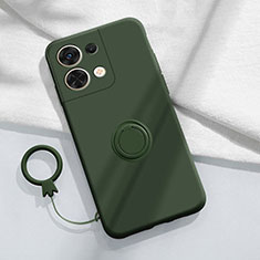 Coque Ultra Fine Silicone Souple Housse Etui avec Support Bague Anneau Aimante Magnetique S03 pour Oppo Reno8 5G Vert Nuit