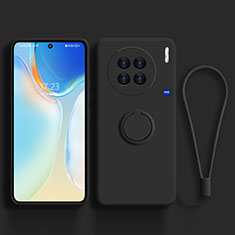 Coque Ultra Fine Silicone Souple Housse Etui avec Support Bague Anneau Aimante Magnetique S03 pour Vivo X90 Pro+ Plus 5G Noir