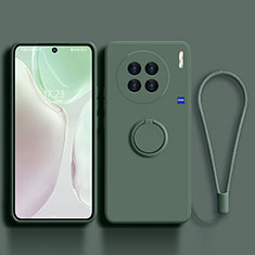 Coque Ultra Fine Silicone Souple Housse Etui avec Support Bague Anneau Aimante Magnetique S03 pour Vivo X90 Pro+ Plus 5G Vert Nuit