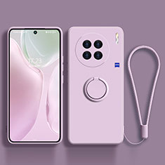 Coque Ultra Fine Silicone Souple Housse Etui avec Support Bague Anneau Aimante Magnetique S03 pour Vivo X90 Pro+ Plus 5G Violet Clair