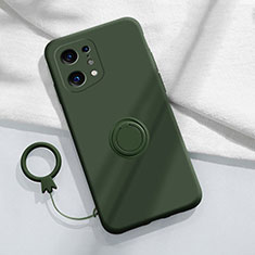 Coque Ultra Fine Silicone Souple Housse Etui avec Support Bague Anneau Aimante Magnetique S04 pour Oppo Find X5 5G Vert Nuit