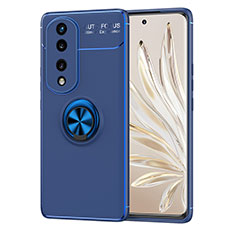 Coque Ultra Fine Silicone Souple Housse Etui avec Support Bague Anneau Aimante Magnetique SD1 pour Huawei Honor 70 Pro 5G Bleu