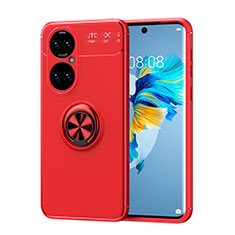 Coque Ultra Fine Silicone Souple Housse Etui avec Support Bague Anneau Aimante Magnetique SD1 pour Huawei P50 Rouge