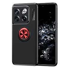 Coque Ultra Fine Silicone Souple Housse Etui avec Support Bague Anneau Aimante Magnetique SD1 pour OnePlus 10T 5G Rouge et Noir