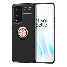 Coque Ultra Fine Silicone Souple Housse Etui avec Support Bague Anneau Aimante Magnetique SD1 pour OnePlus 9 Pro 5G Or et Noir