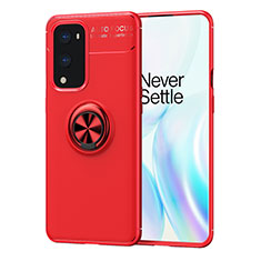 Coque Ultra Fine Silicone Souple Housse Etui avec Support Bague Anneau Aimante Magnetique SD1 pour OnePlus 9 Pro 5G Rouge